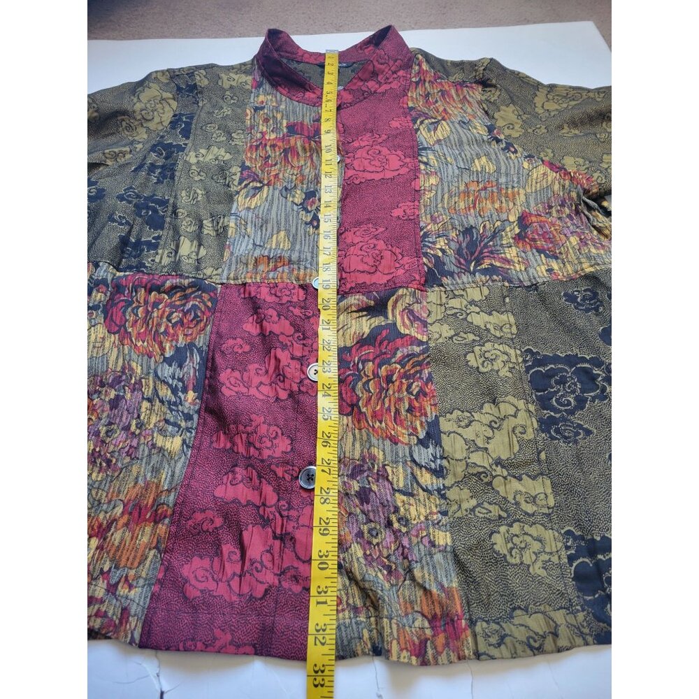 John Mark Artsy Asian Inspired Mandarin Collar Patchwork Floral Top Shacket 3X - Picture 10 of 10